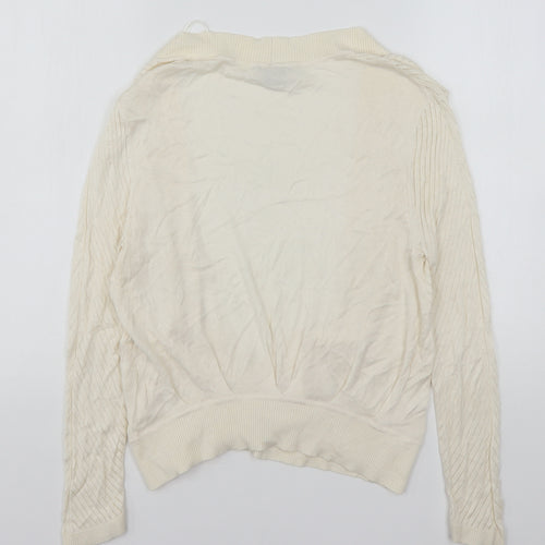 H&M Womens Beige V-Neck  Polyester Cardigan Jumper Size M