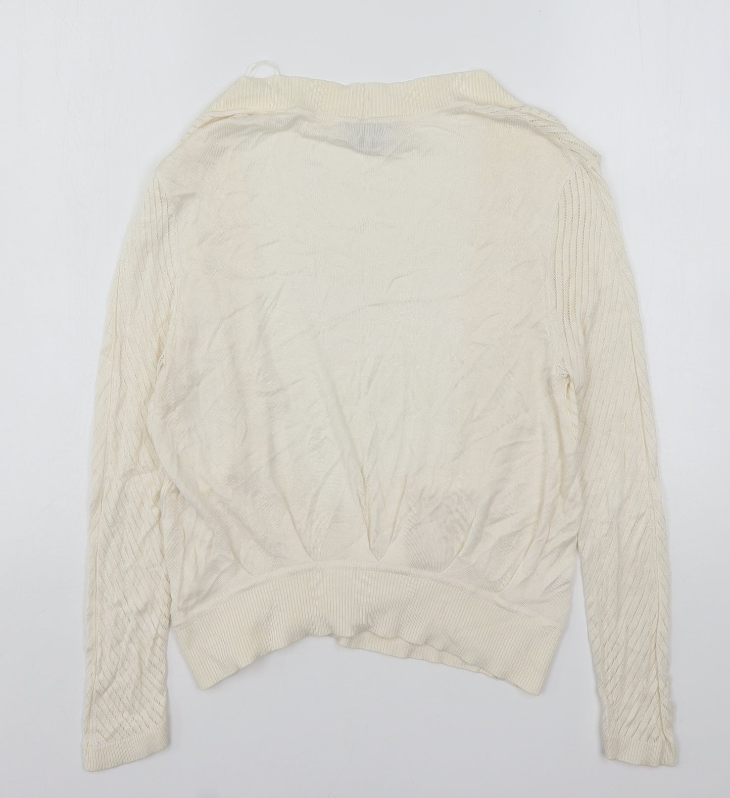 H&M Womens Beige V-Neck  Polyester Cardigan Jumper Size M