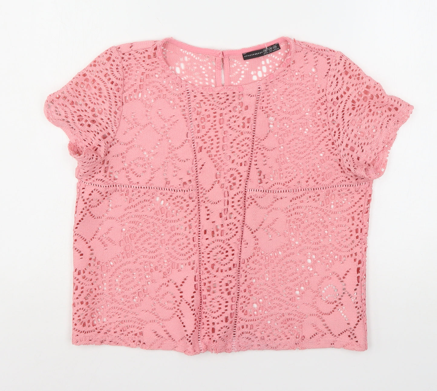 Atmosphere Womens Pink Geometric Polyester Basic T-Shirt Size 10 Round Neck
