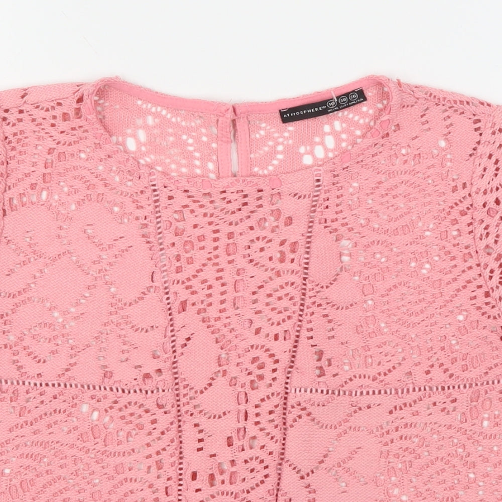 Atmosphere Womens Pink Geometric Polyester Basic T-Shirt Size 10 Round Neck