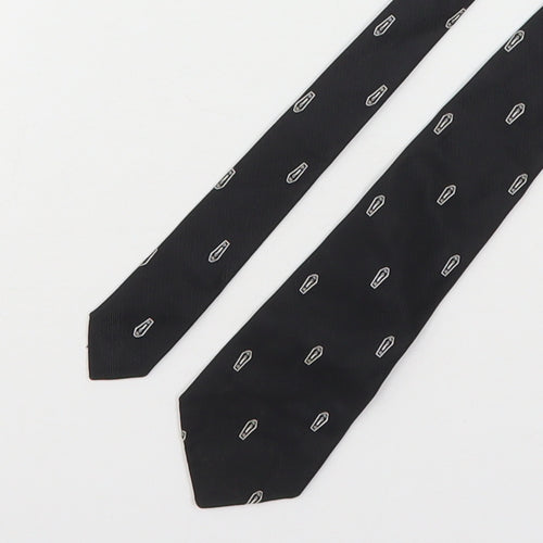 Preworn Mens Black Geometric Polyester Pointed Tie One Size