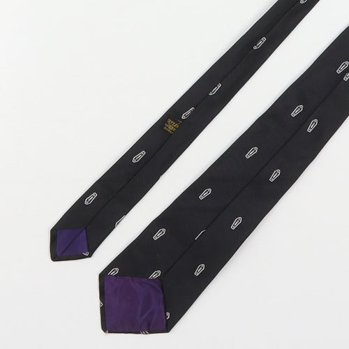 Preworn Mens Black Geometric Polyester Pointed Tie One Size