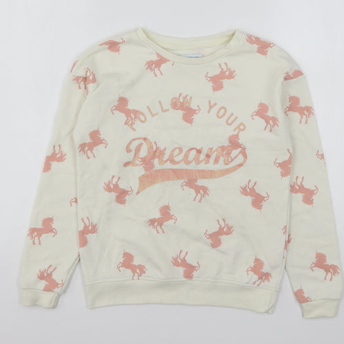 Primark Girls Multicoloured Geometric Cotton Pullover Sweatshirt Size 10-11 Years   - Unicorns