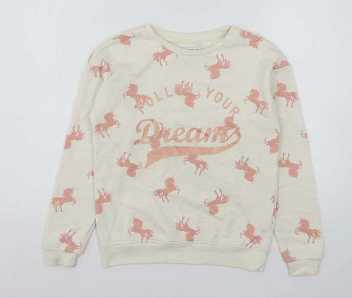 Primark Girls Multicoloured Geometric Cotton Pullover Sweatshirt Size 10-11 Years   - Unicorns