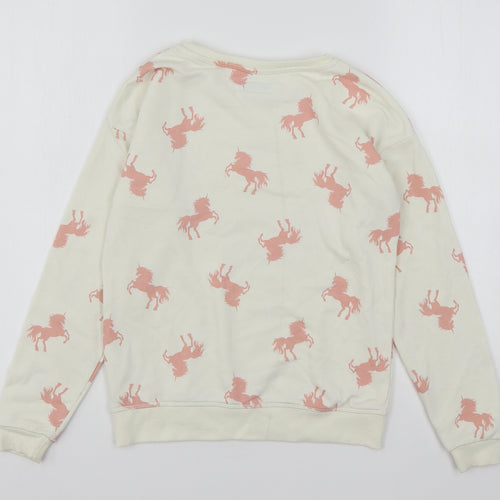 Primark Girls Multicoloured Geometric Cotton Pullover Sweatshirt Size 10-11 Years   - Unicorns
