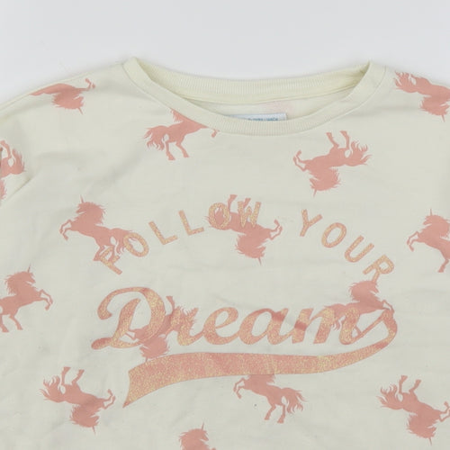 Primark Girls Multicoloured Geometric Cotton Pullover Sweatshirt Size 10-11 Years   - Unicorns
