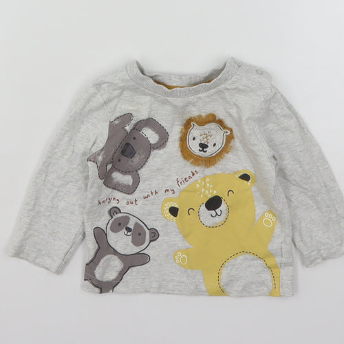 Nutmeg Boys Grey  Cotton Basic T-Shirt Size 6-9 Months Round Neck  - Animal Print