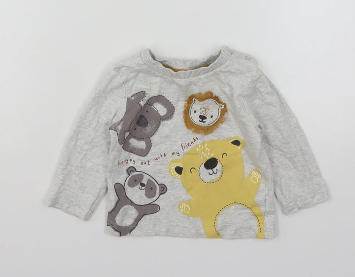 Nutmeg Boys Grey Cotton Basic T-Shirt Size 6-9 Months Round Neck - Animal Print