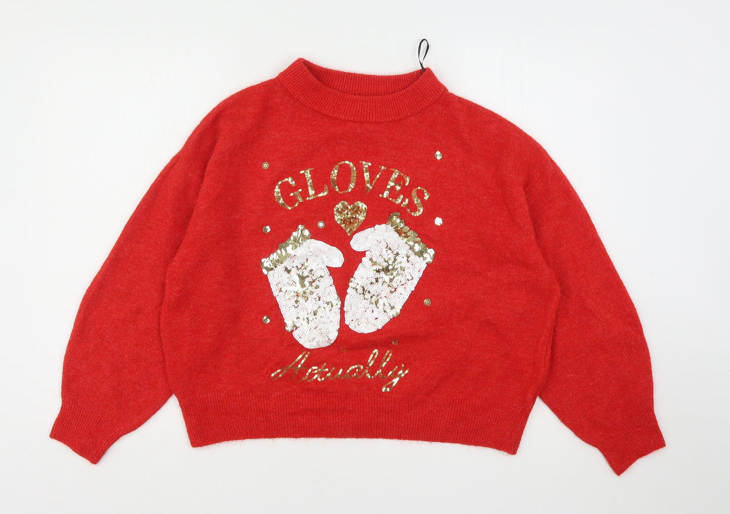 H&M Womens Red Round Neck  Acrylic Pullover Jumper Size M   - Christmas