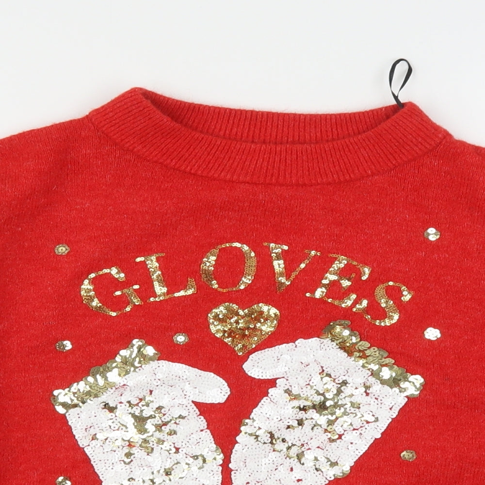 H&M Womens Red Round Neck  Acrylic Pullover Jumper Size M   - Christmas