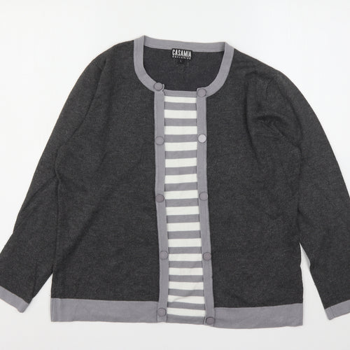 Casamia Womens Grey Round Neck Striped Viscose Pullover Jumper Size L