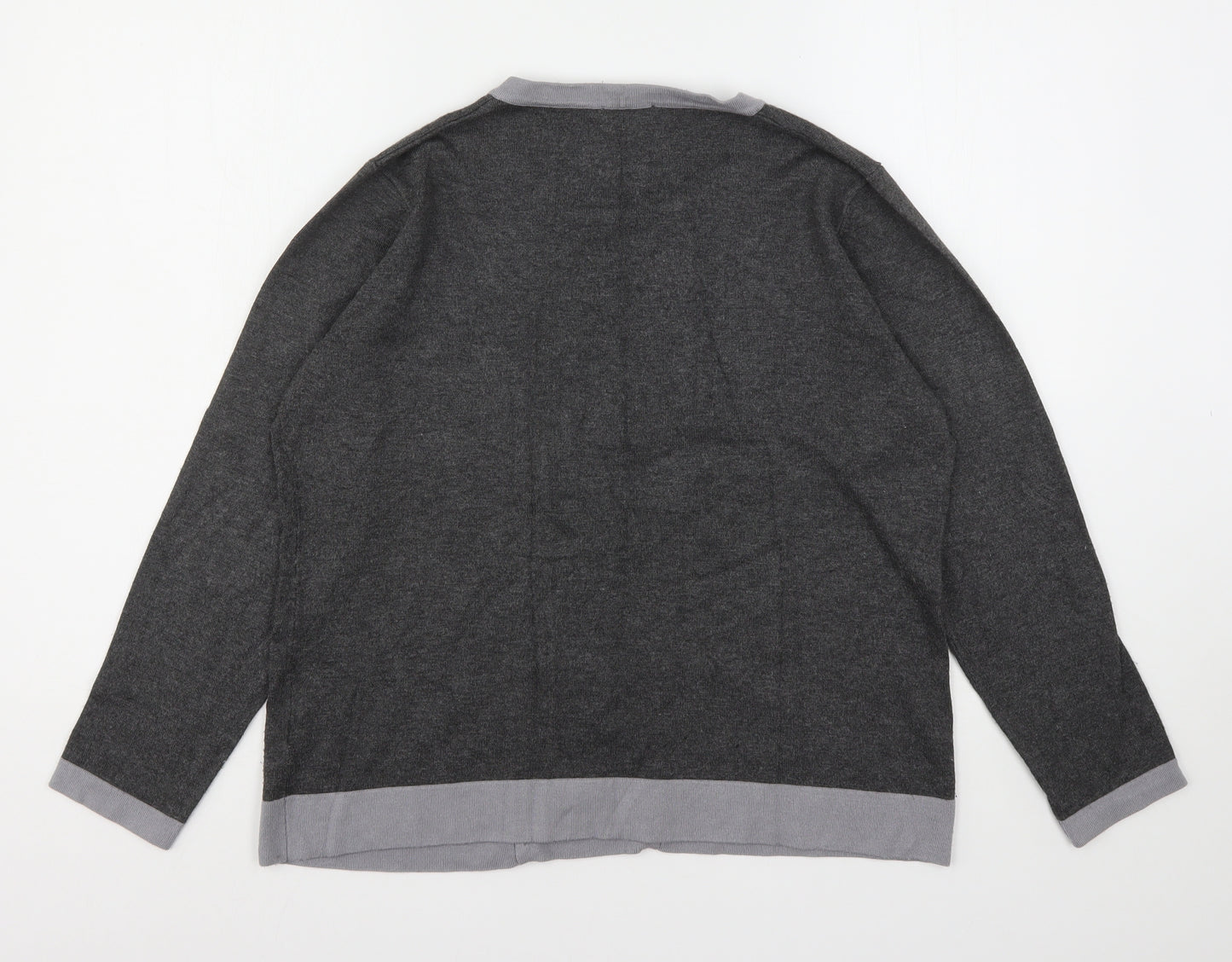 Casamia Womens Grey Round Neck Striped Viscose Pullover Jumper Size L