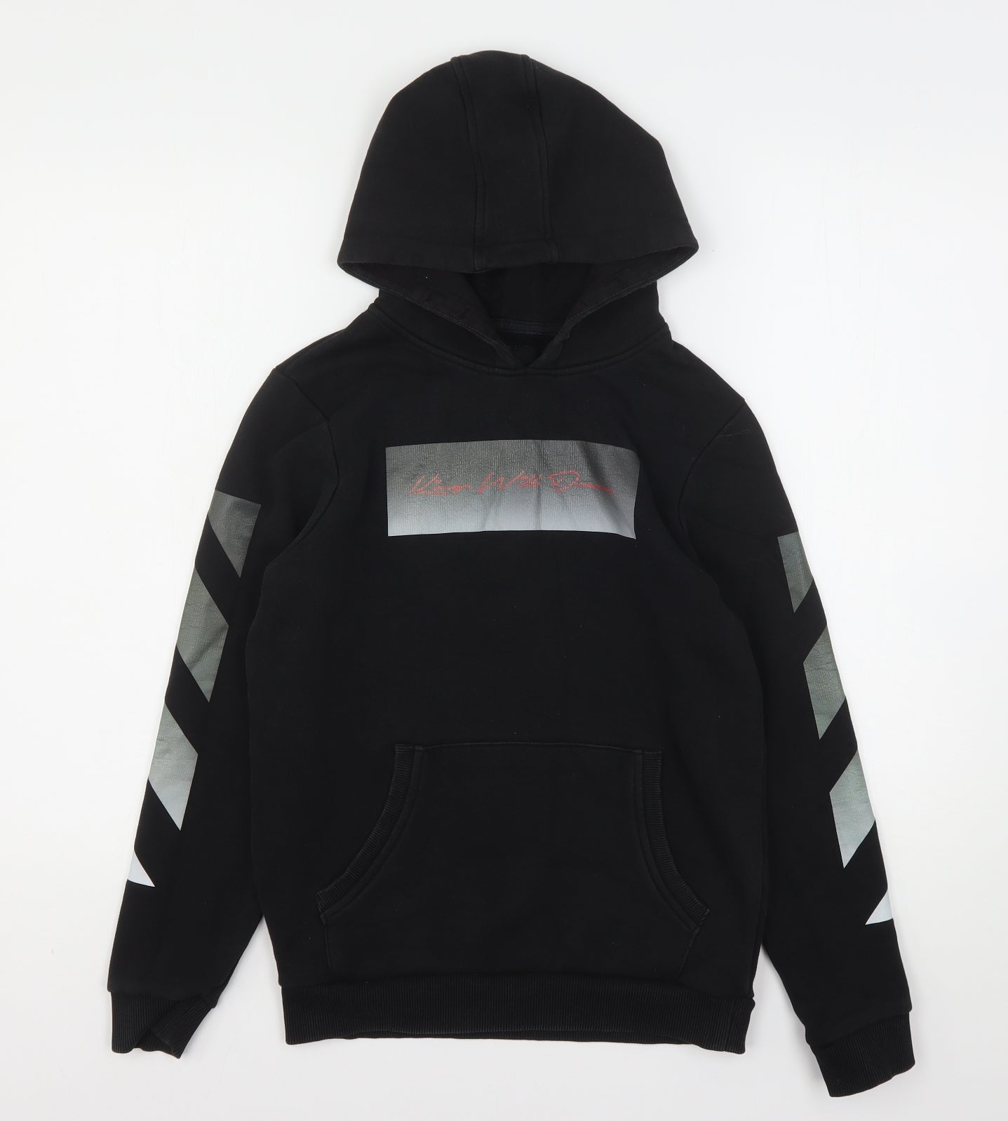 KWD Boys Black Geometric Cotton Pullover Hoodie Size 12-13 Years