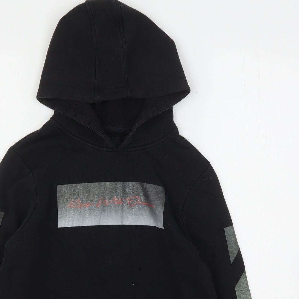 KWD Boys Black Geometric Cotton Pullover Hoodie Size 12-13 Years