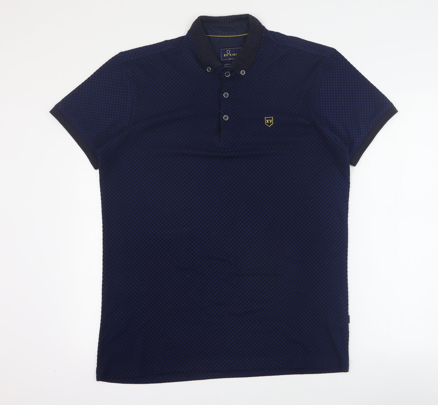 XV Kings Mens Blue Check Polyester  Polo Size XL Collared Button