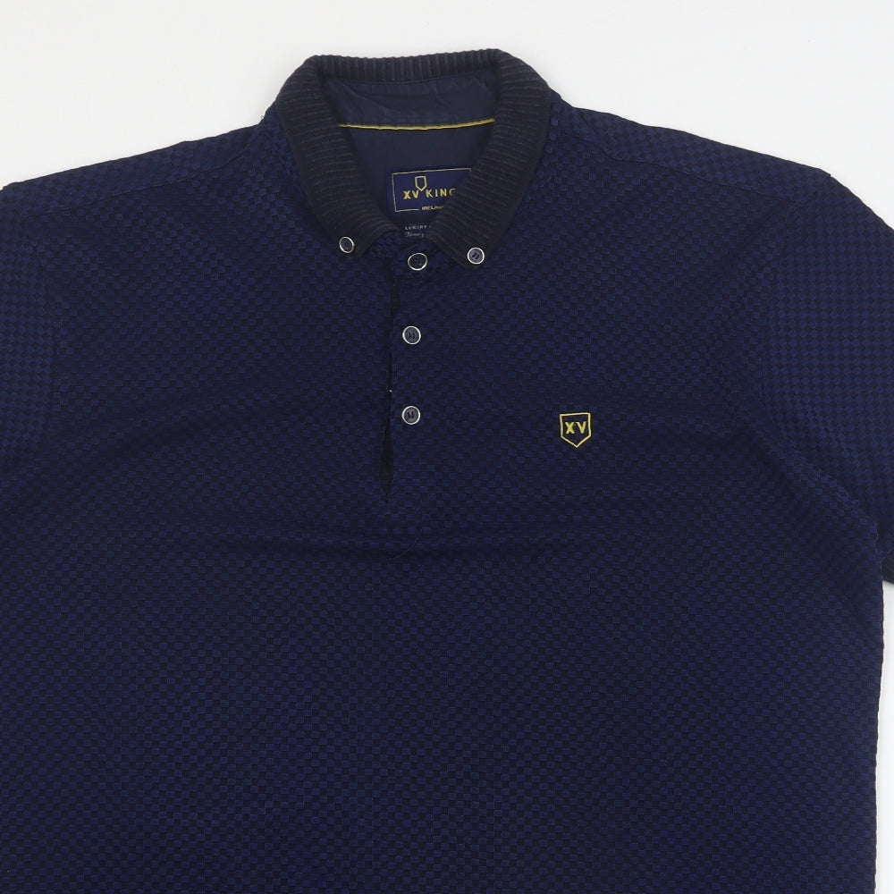 XV Kings Mens Blue Check Polyester  Polo Size XL Collared Button