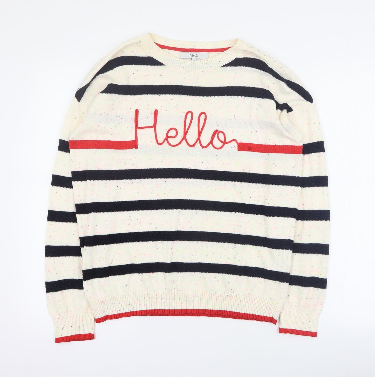 NEXT Womens Beige Round Neck Striped Cotton Pullover Jumper Size 10