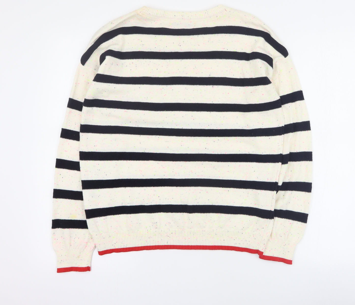 NEXT Womens Beige Round Neck Striped Cotton Pullover Jumper Size 10
