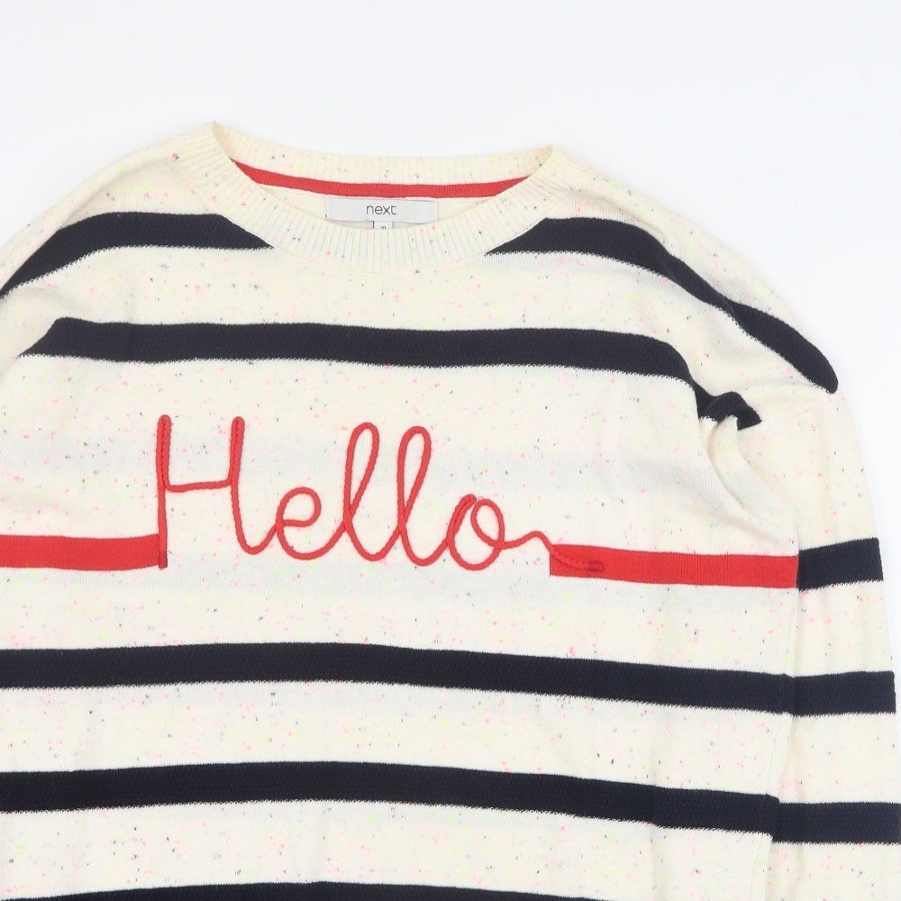NEXT Womens Beige Round Neck Striped Cotton Pullover Jumper Size 10