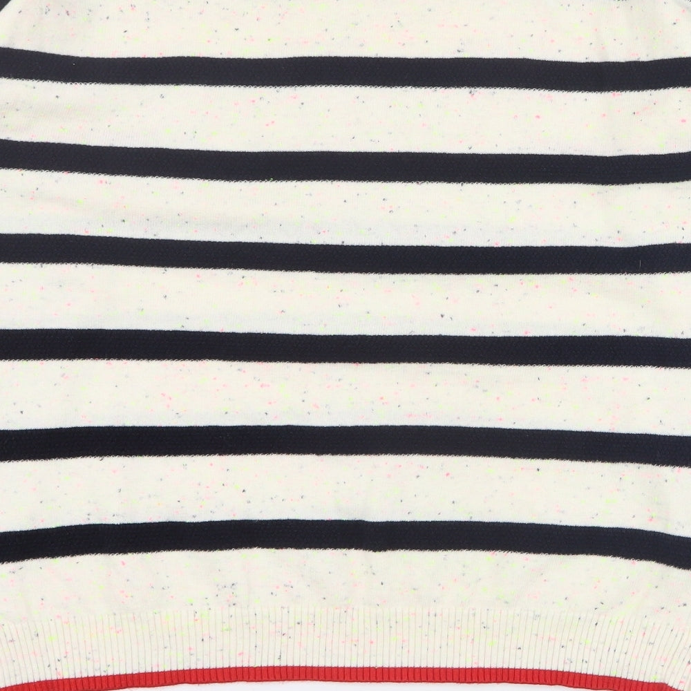 NEXT Womens Beige Round Neck Striped Cotton Pullover Jumper Size 10