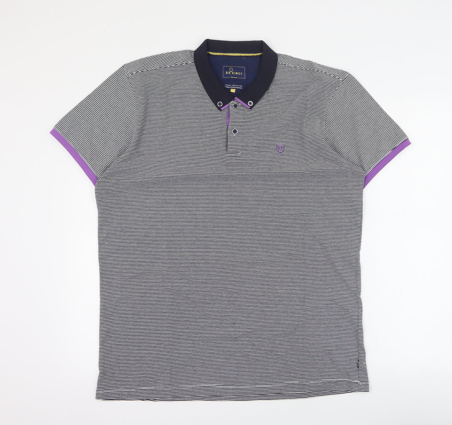 XV Kings Mens Black Striped Cotton  Polo Size XL Collared Button