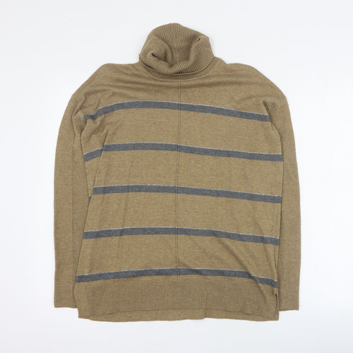 NEXT Womens Brown Roll Neck Striped Cotton Pullover Jumper Size 10