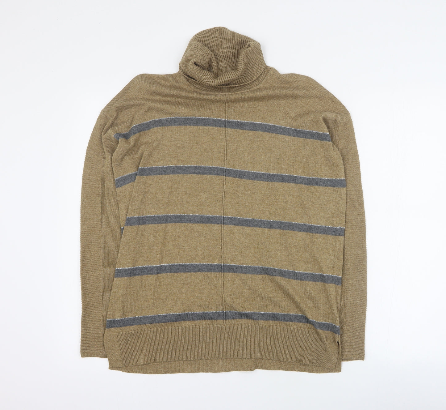 NEXT Womens Brown Roll Neck Striped Cotton Pullover Jumper Size 10