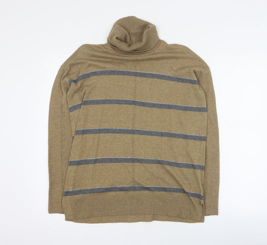 Front view of Next women’s brown roll neck striped cotton jumper, size UK 10