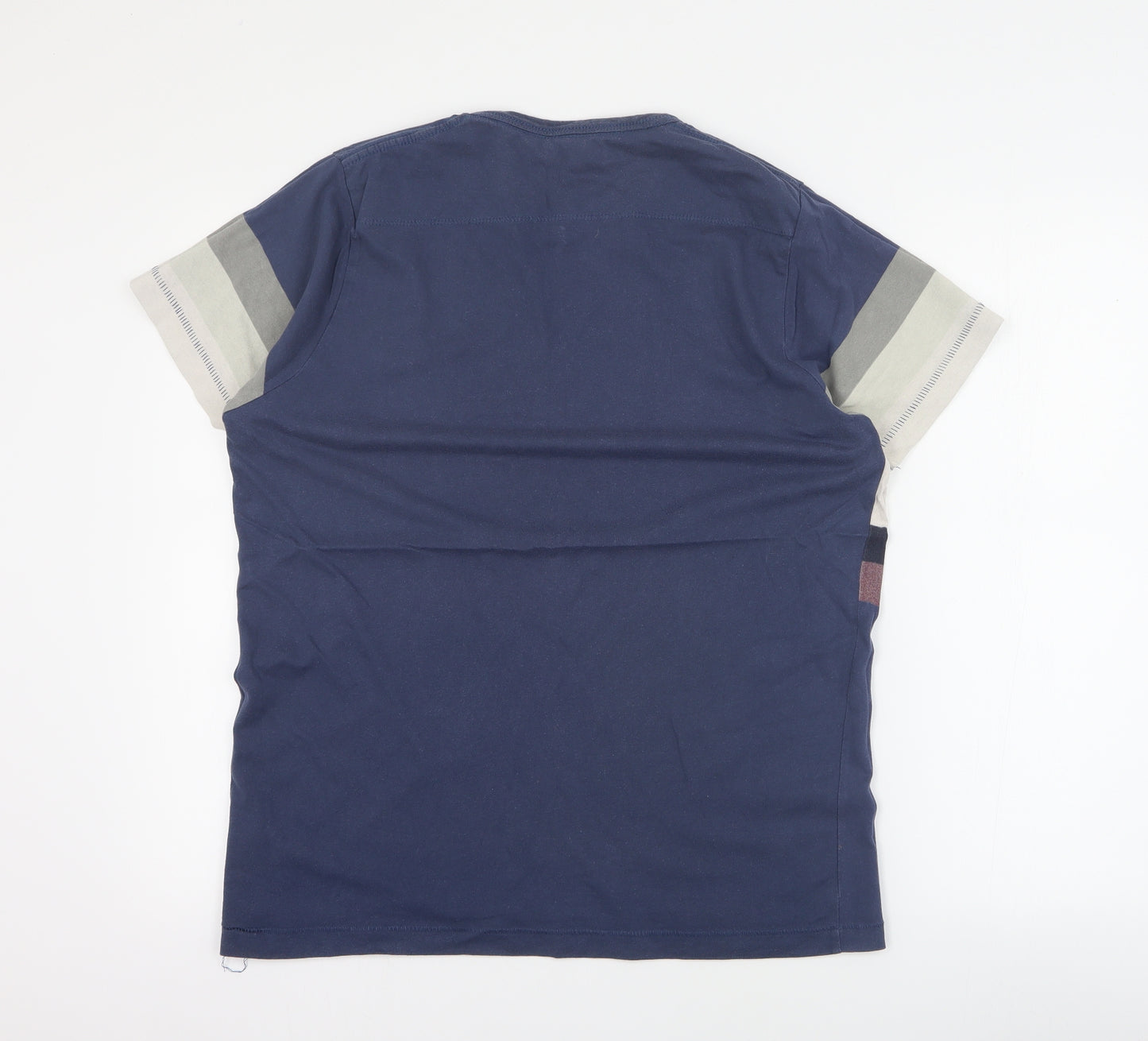 French Connection Mens Blue Striped Cotton  T-Shirt Size L Crew Neck