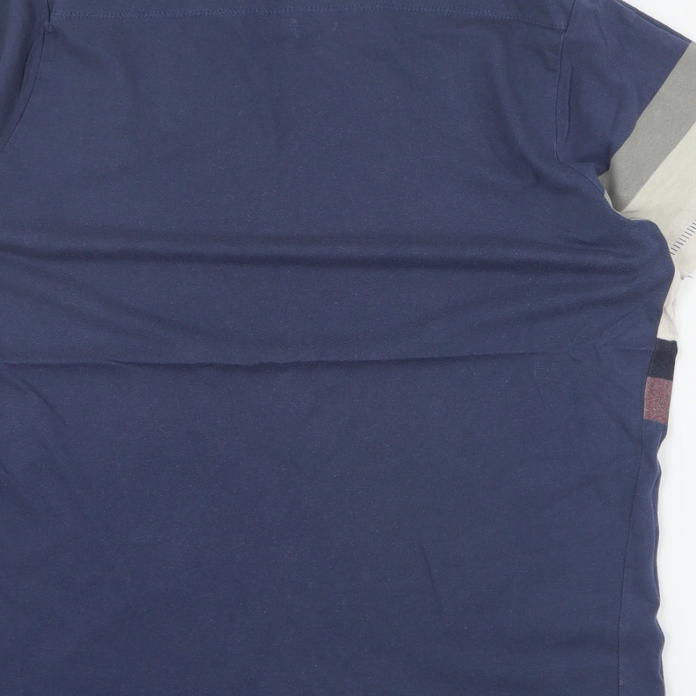French Connection Mens Blue Striped Cotton  T-Shirt Size L Crew Neck