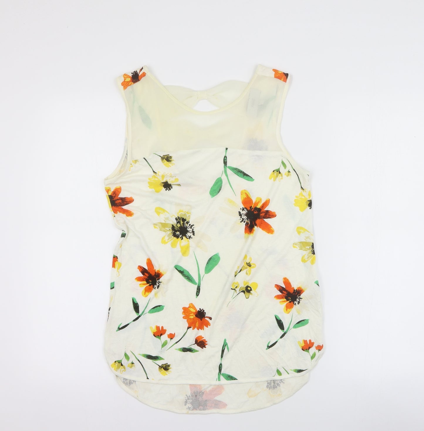 NEXT Womens White Floral Viscose Basic T-Shirt Size 12 Round Neck