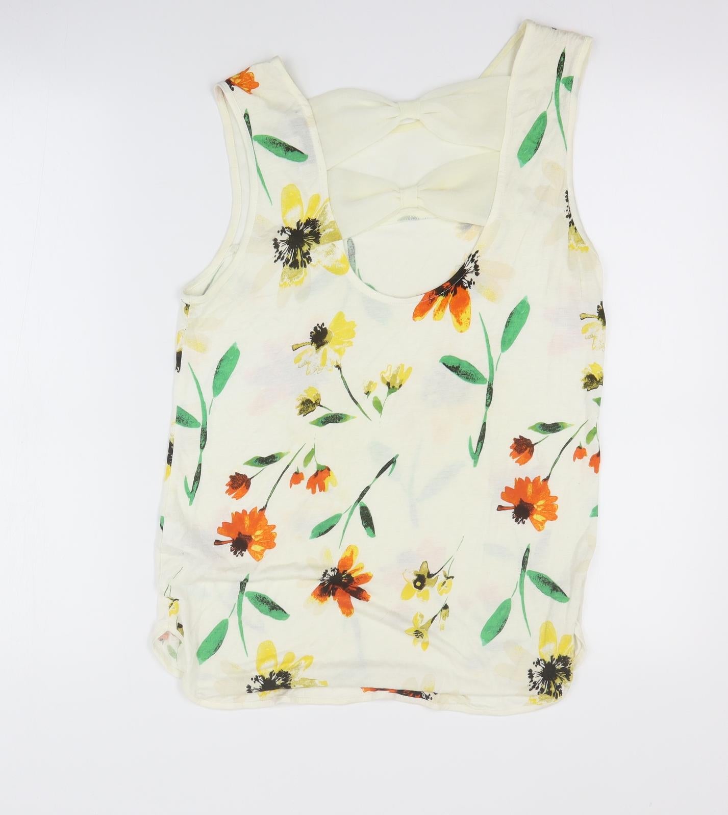 NEXT Womens White Floral Viscose Basic T-Shirt Size 12 Round Neck