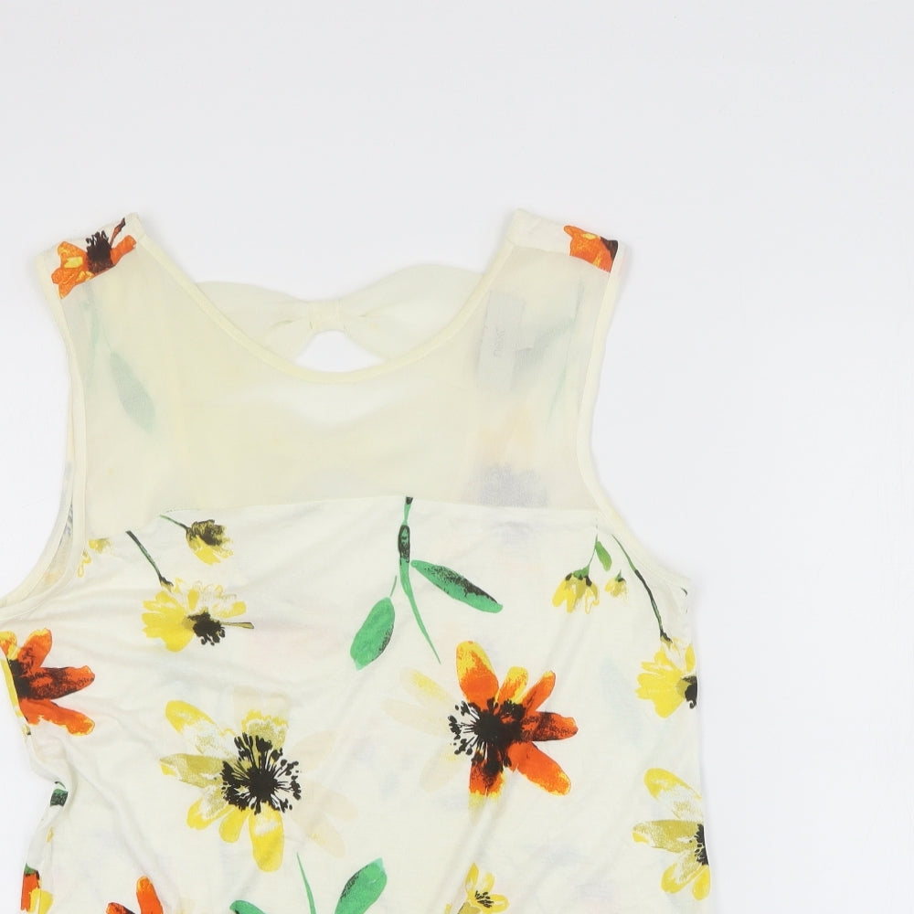 NEXT Womens White Floral Viscose Basic T-Shirt Size 12 Round Neck