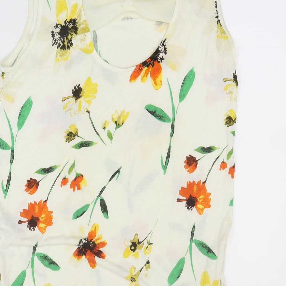 NEXT Womens White Floral Viscose Basic T-Shirt Size 12 Round Neck