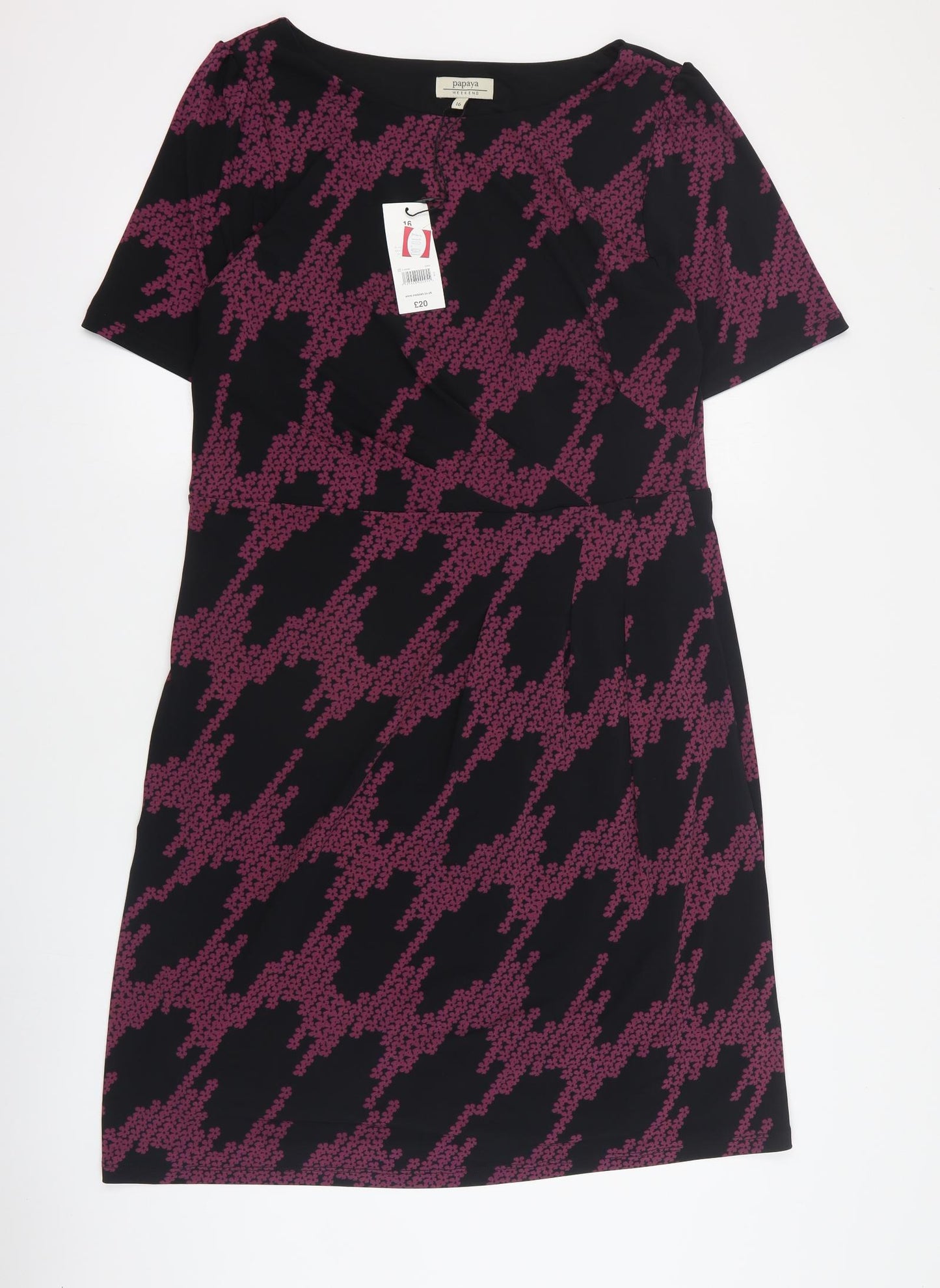 Papaya Womens Black Floral Polyester A-Line  Size 16  Round Neck Pullover