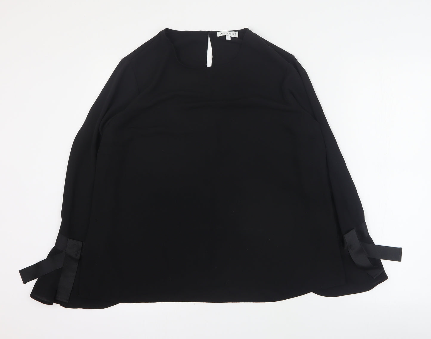 Warehouse Womens Black  Polyester Basic Blouse Size 16 Round Neck