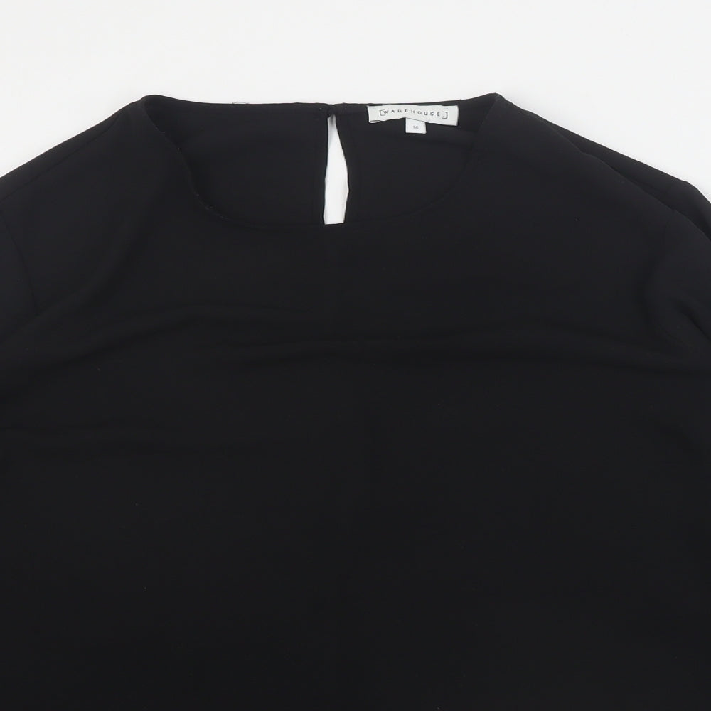Warehouse Womens Black  Polyester Basic Blouse Size 16 Round Neck
