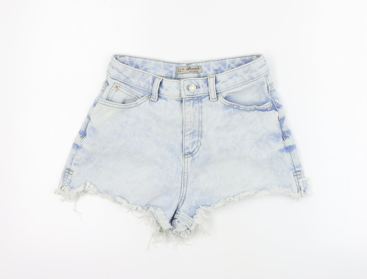 Primark Womens Blue  100% Cotton Cut-Off Shorts Size 8 L4 in Regular Zip
