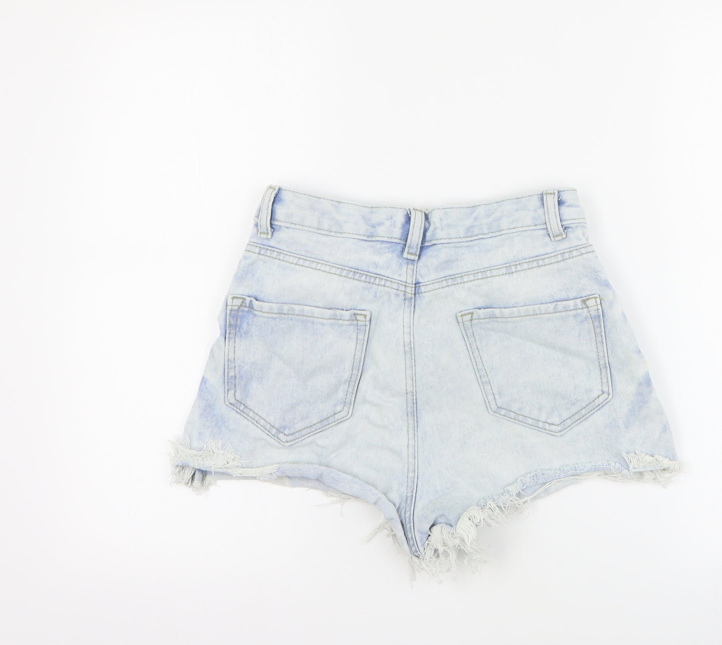 Primark Womens Blue  100% Cotton Cut-Off Shorts Size 8 L4 in Regular Zip