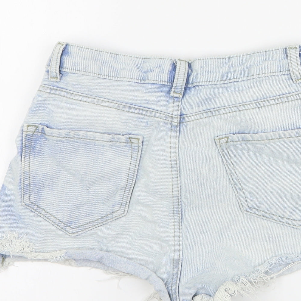 Primark Womens Blue  100% Cotton Cut-Off Shorts Size 8 L4 in Regular Zip