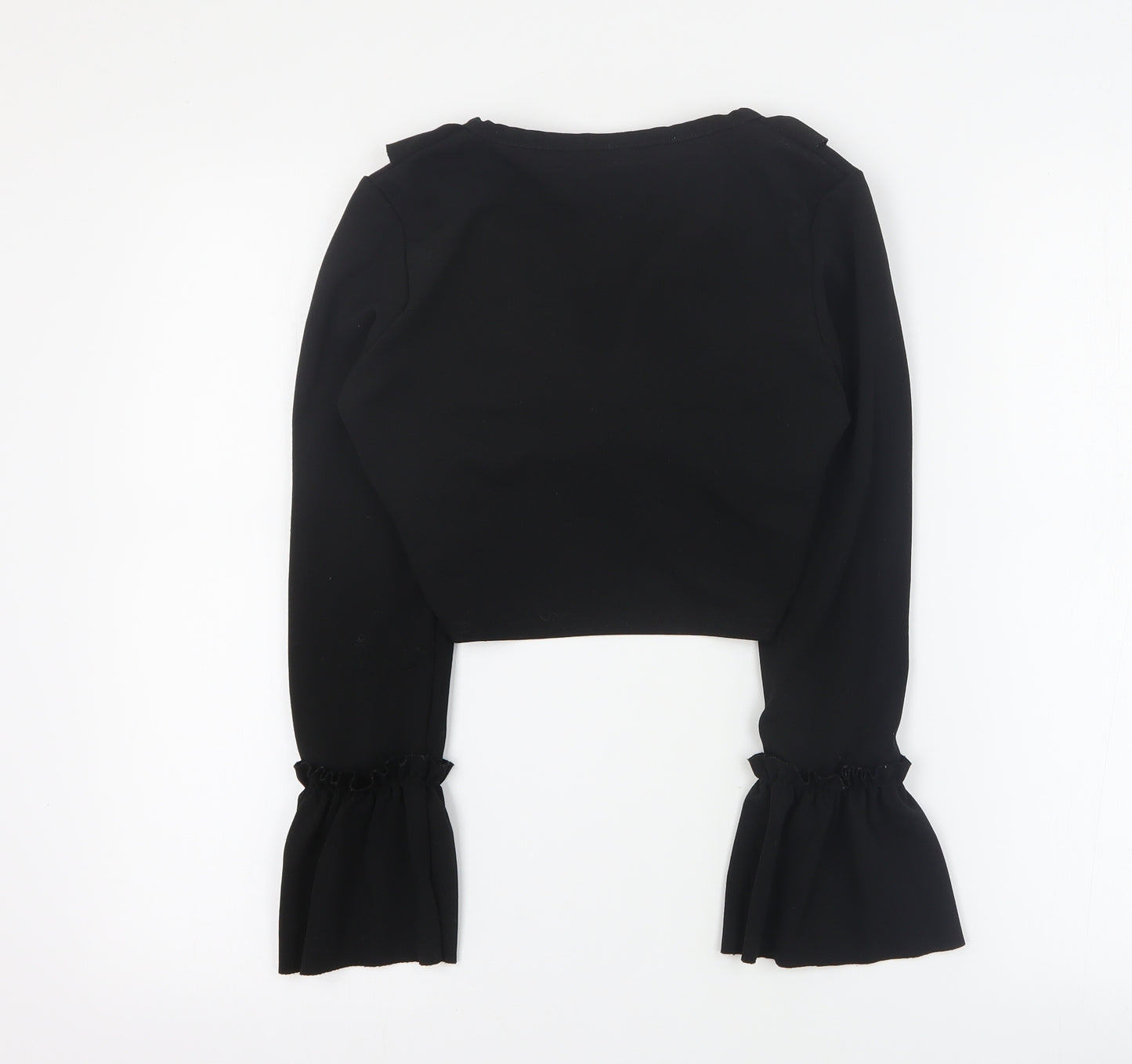Prague Womens Black  Polyester Cropped Blouse Size 8 V-Neck
