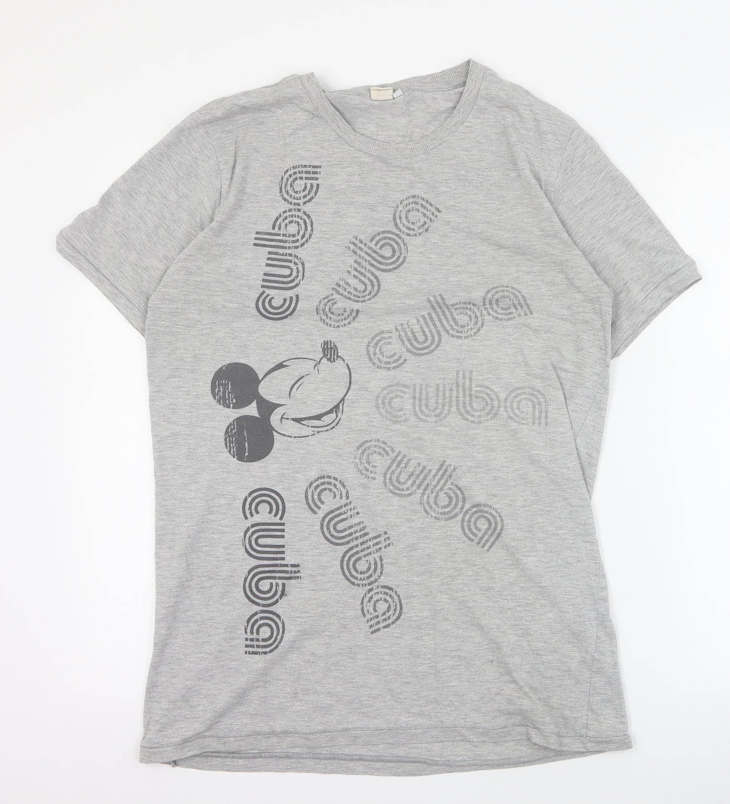 UR Mens Grey  Cotton  T-Shirt Size L Crew Neck  - Mickey Mouse
