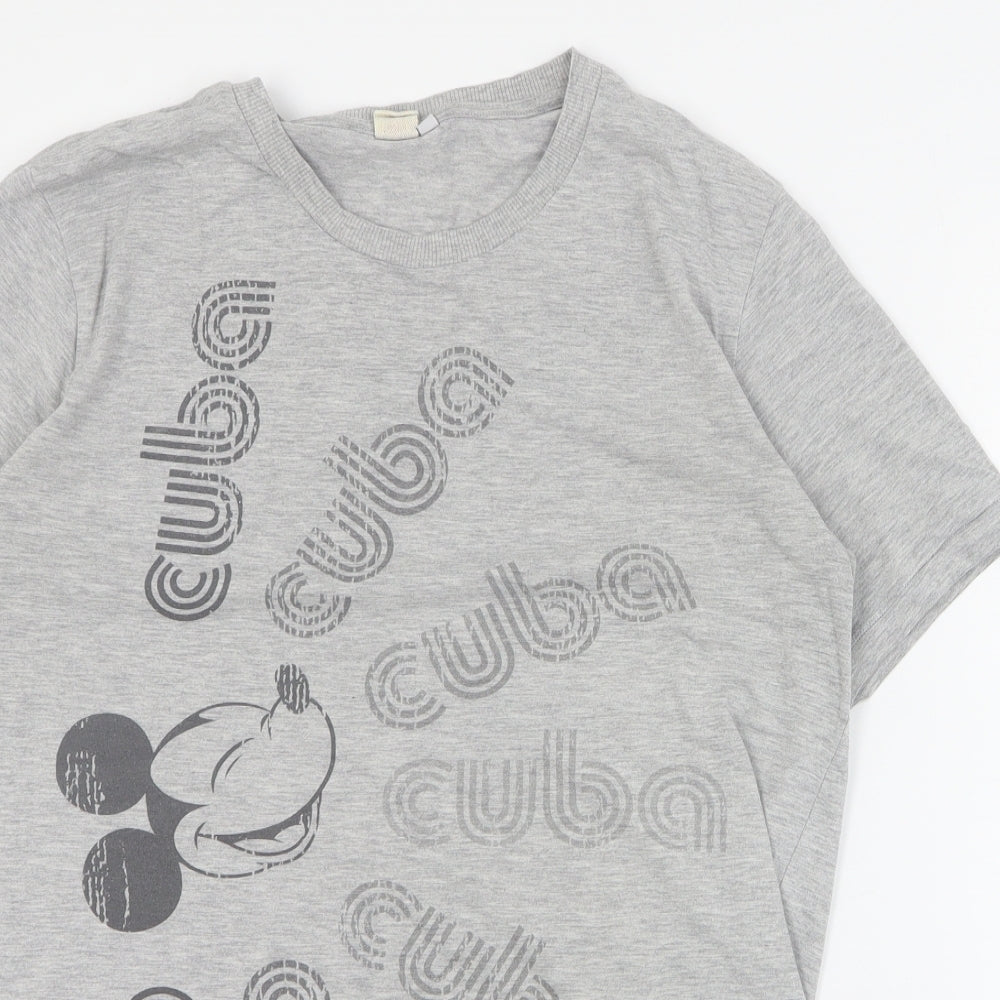 UR Mens Grey  Cotton  T-Shirt Size L Crew Neck  - Mickey Mouse