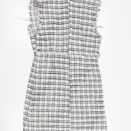 SheIn Womens White Plaid Polyester Mini  Size M  V-Neck Zip