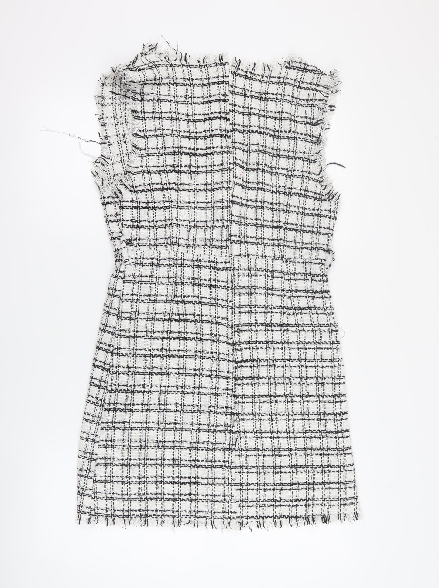 SheIn Womens White Plaid Polyester Mini  Size M  V-Neck Zip