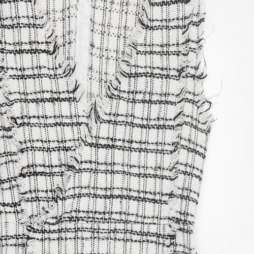 SheIn Womens White Plaid Polyester Mini  Size M  V-Neck Zip