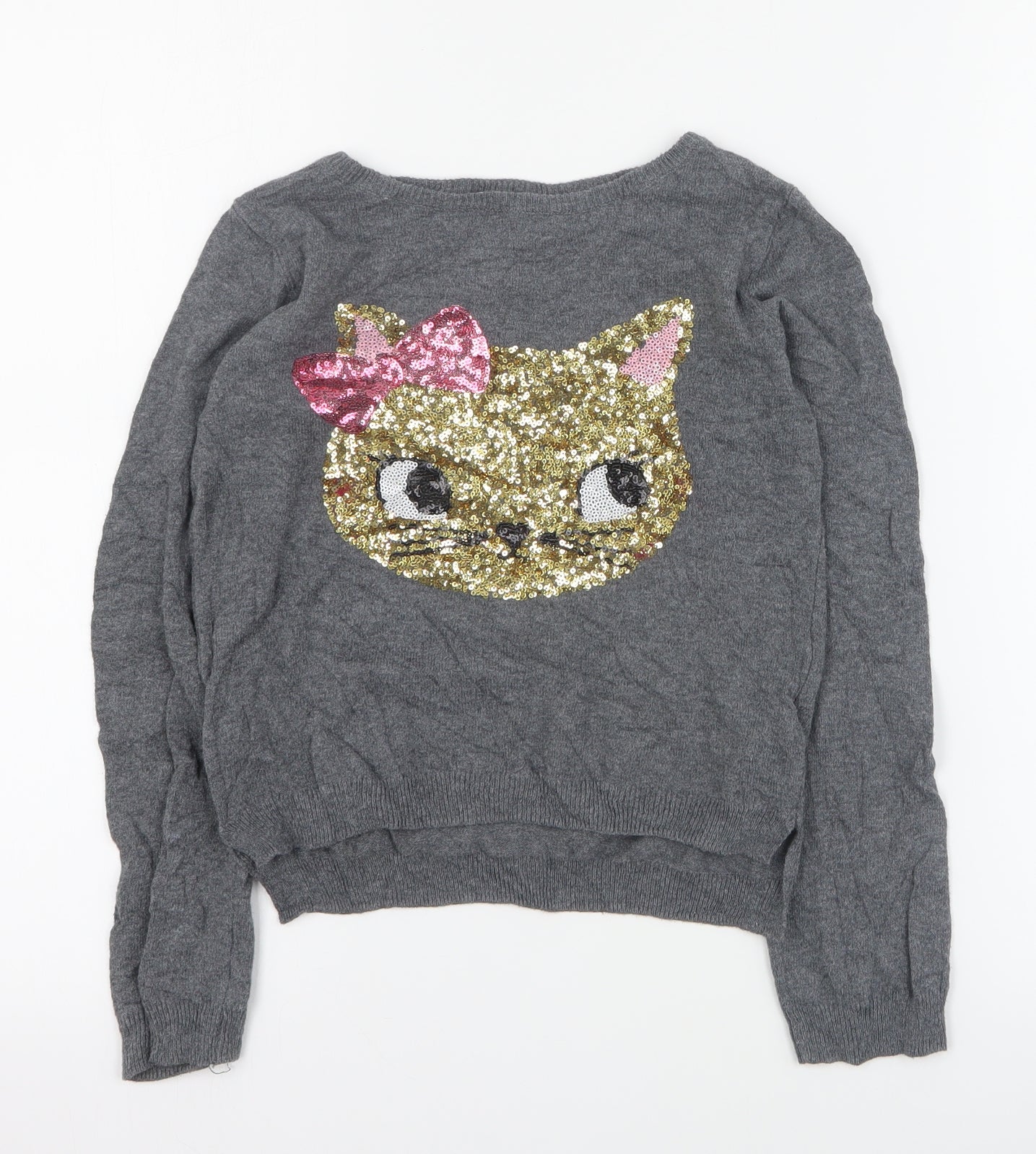 H&M Girls Grey Round Neck  Cotton Pullover Jumper Size 7-8 Years  Pullover