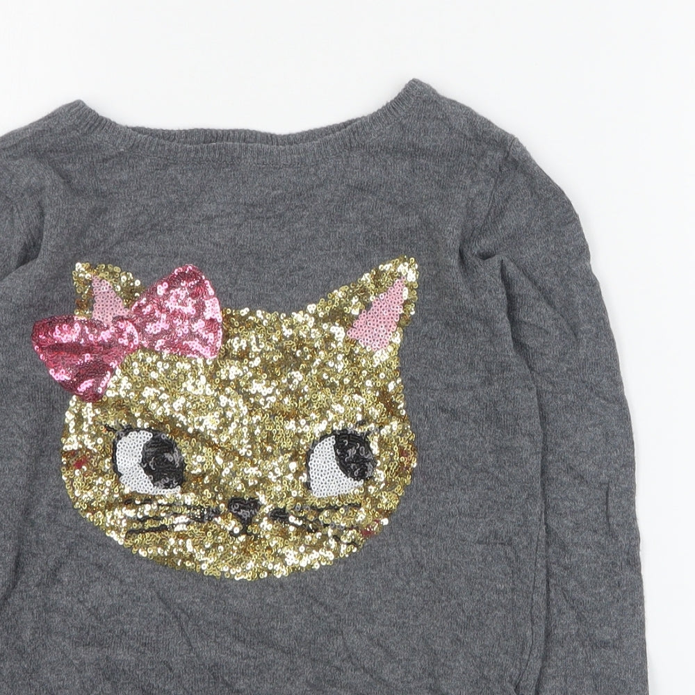 H&M Girls Grey Round Neck  Cotton Pullover Jumper Size 7-8 Years  Pullover