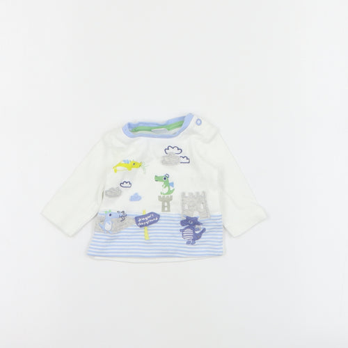 Mini Club  Baby White  Cotton Basic T-Shirt Size 0-3 Months Crew Neck Snap - Dragon