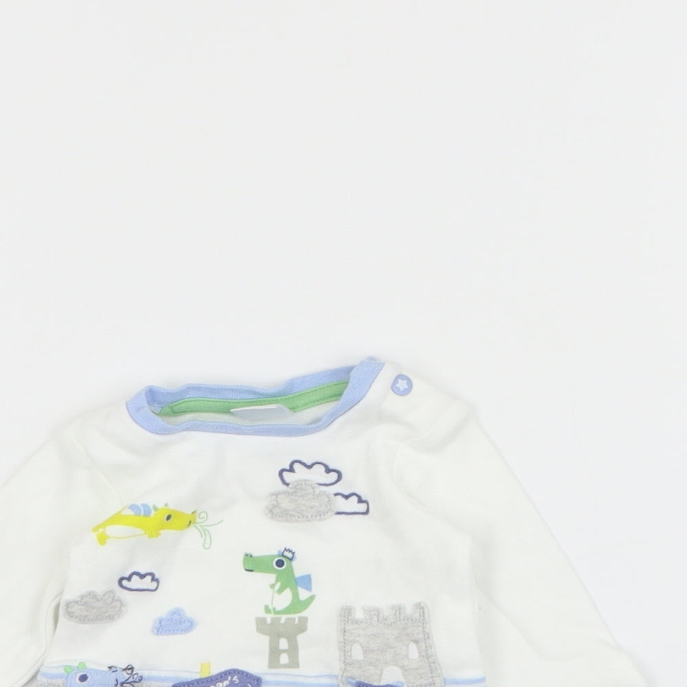 Mini Club  Baby White  Cotton Basic T-Shirt Size 0-3 Months Crew Neck Snap - Dragon